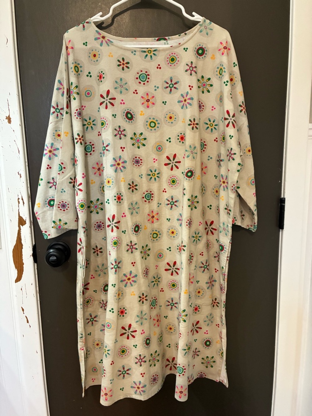 Gudrun Sjoden Cream Midi Dress with REALLY CUTE RETRO Multicolor Floral Print